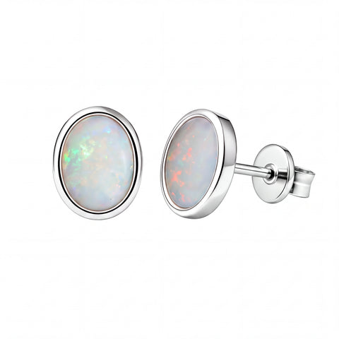 Light Opal Earrings In 925 Sterling Silver - Multicolour - Australian Opal Cutters and Pearl Divers