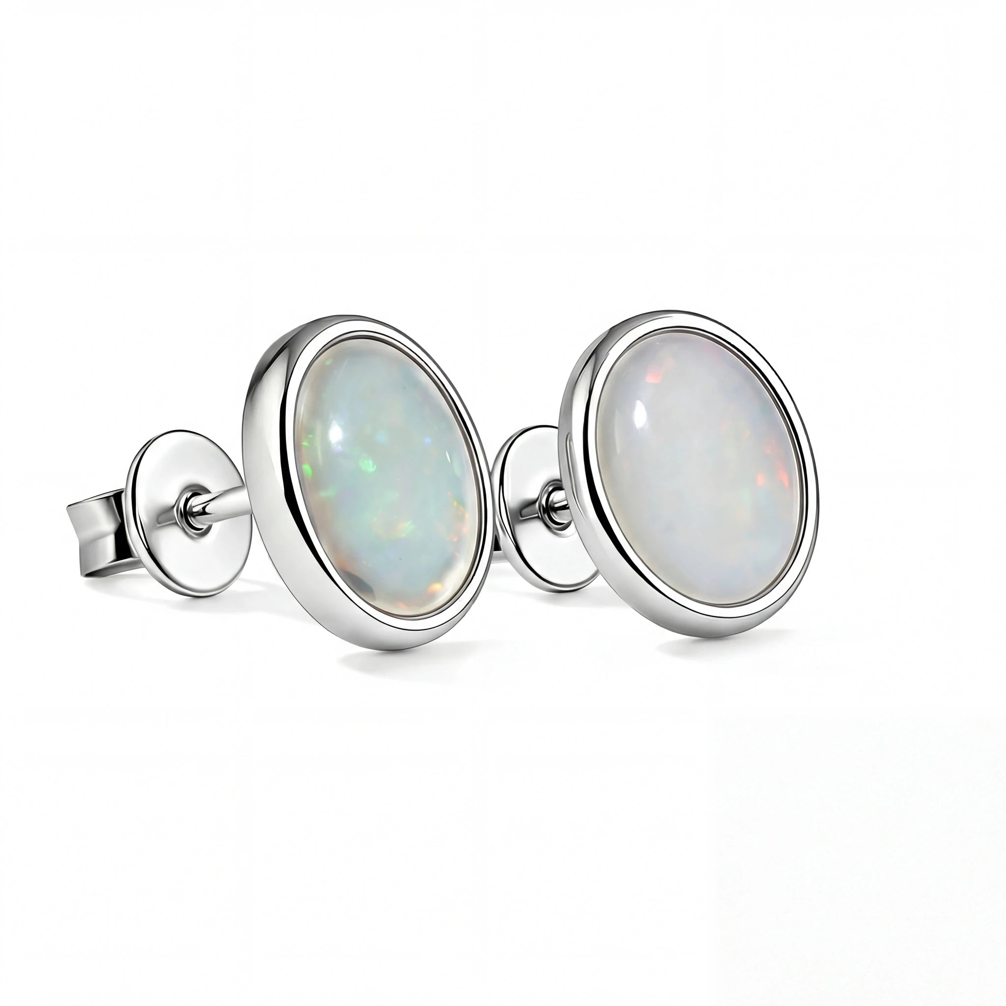 Light Opal Earrings In 925 Sterling Silver - Multicolour - Australian Opal Cutters and Pearl Divers