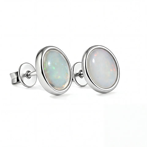 Light Opal Earrings In 925 Sterling Silver - Multicolour - Australian Opal Cutters and Pearl Divers