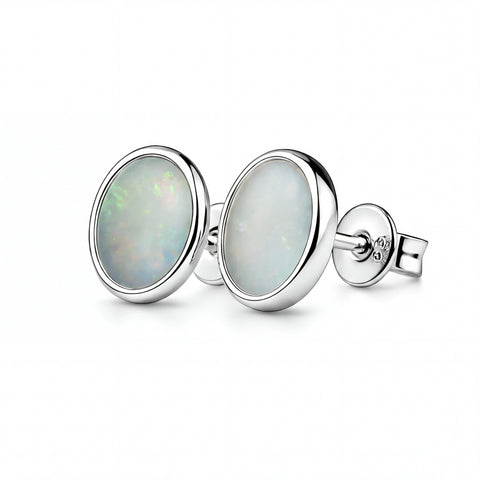 Light Opal Earrings In 925 Sterling Silver - Multicolour - Australian Opal Cutters and Pearl Divers