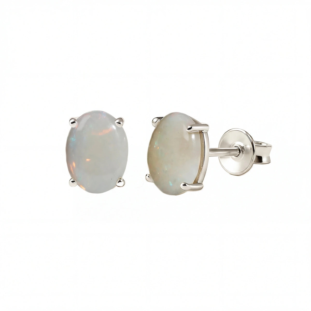 Light Opal Earrings In 925 Sterling Silver - Multicolour - Australian Opal Cutters and Pearl Divers