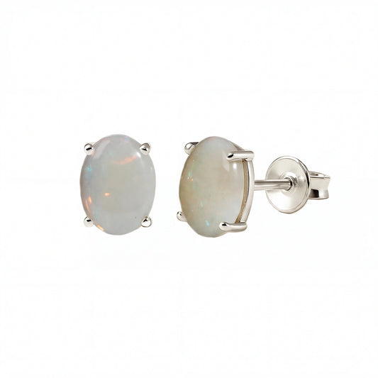 Light Opal Earrings In 925 Sterling Silver - Multicolour - Australian Opal Cutters and Pearl Divers