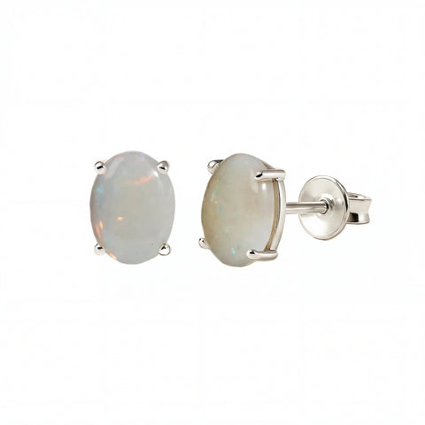 Light Opal Earrings In 925 Sterling Silver - Multicolour - Australian Opal Cutters and Pearl Divers