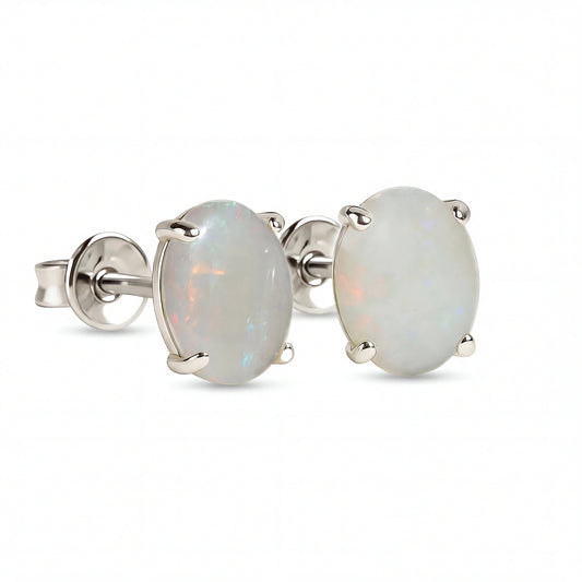 Light Opal Earrings In 925 Sterling Silver - Multicolour - Australian Opal Cutters and Pearl Divers
