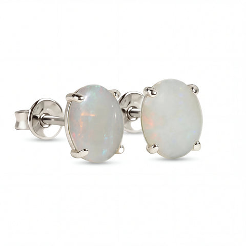 Light Opal Earrings In 925 Sterling Silver - Multicolour - Australian Opal Cutters and Pearl Divers