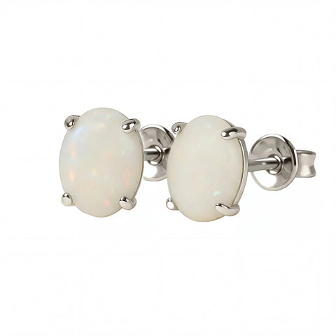 Light Opal Earrings In 925 Sterling Silver - Multicolour - Australian Opal Cutters and Pearl Divers