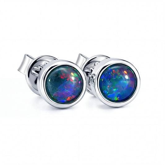 Australian Triplet Opal Earring set in 925 Sterling Silver - Australian Opal Cutters and Pearl Divers