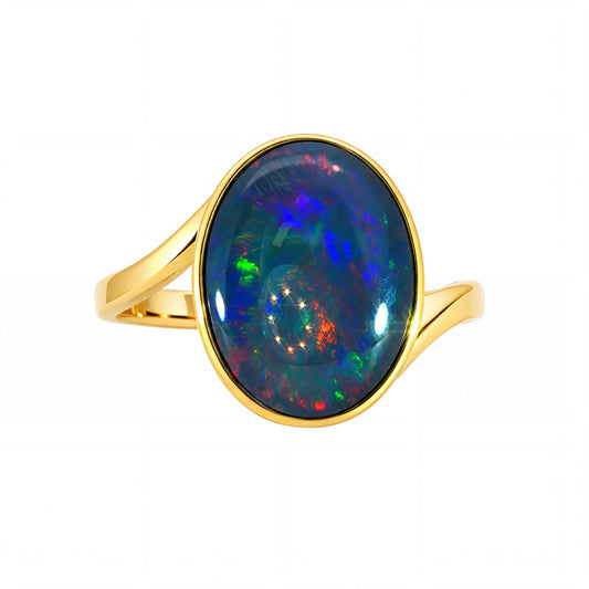 Triplet Opal Ring in 9K Yellow Gold - Multicolour - Australian Opal Cutters and Pearl Divers