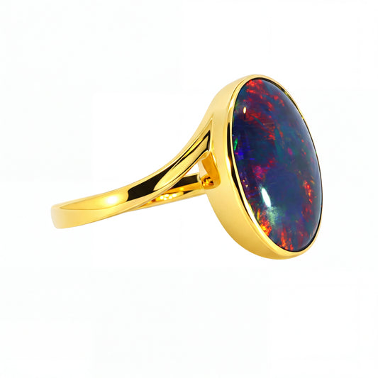 Triplet Opal Ring in 9K Yellow Gold - Multicolour