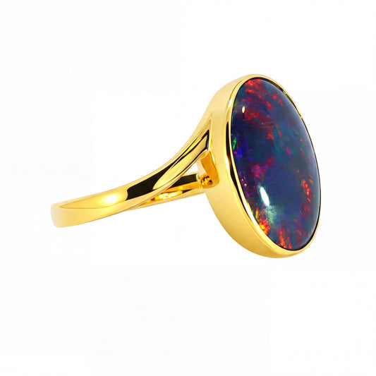 Triplet Opal Ring in 9K Yellow Gold - Multicolour - Australian Opal Cutters and Pearl Divers