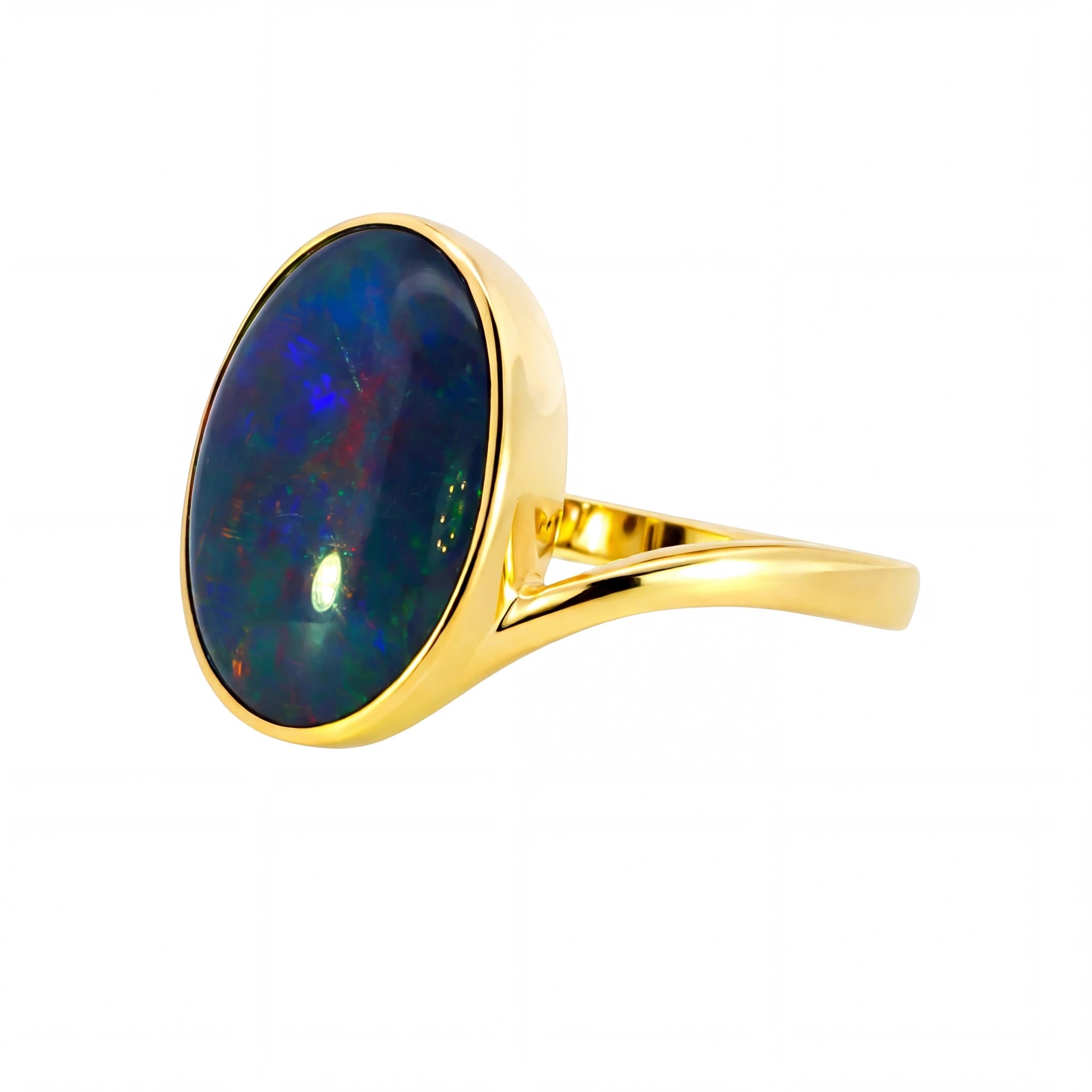 Triplet Opal Ring in 9K Yellow Gold - Multicolour - Australian Opal Cutters and Pearl Divers