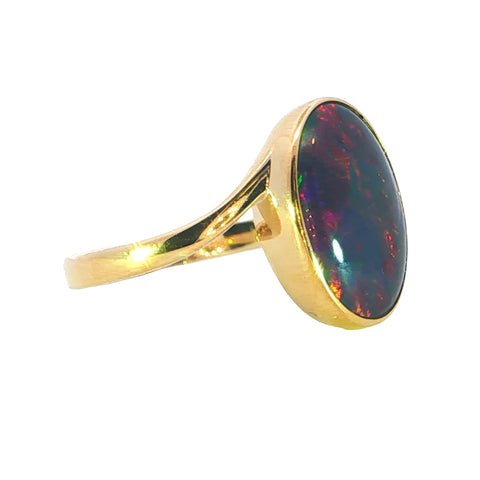 Triplet Opal Ring in 9K Yellow Gold - Multicolour