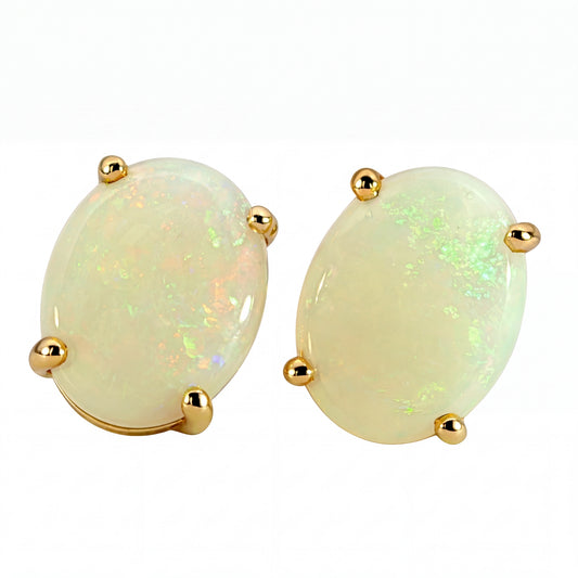 Light Opal Earring in 9K Yellow Gold - Multicolour