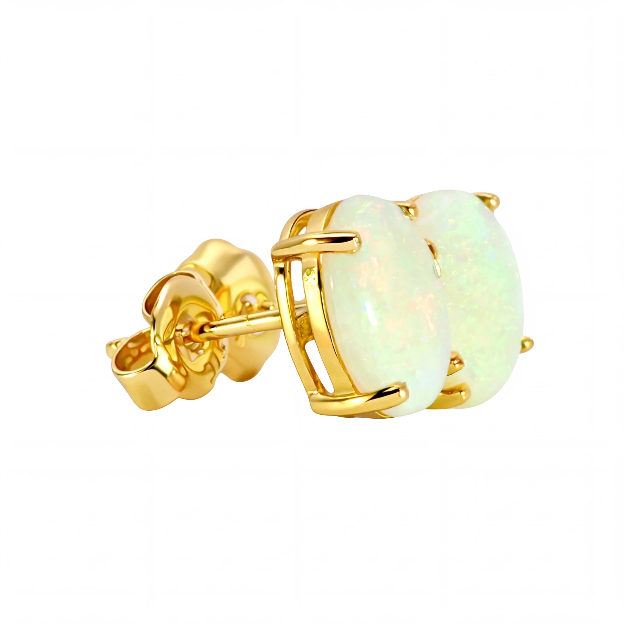 Light Opal Earring in 9K Yellow Gold - Multicolour - Australian Opal Cutters and Pearl Divers
