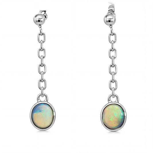 Light Opal Earrings in 925 Sterling Silver - Multicolour