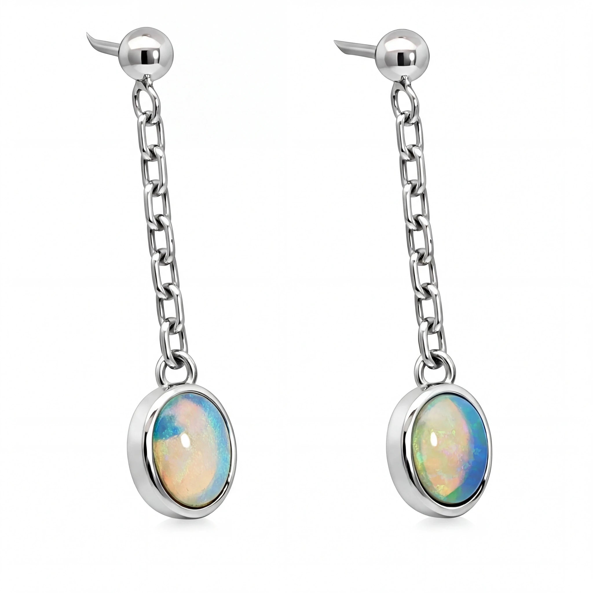Light Opal Earrings in 925 Sterling Silver - Multicolour - Australian Opal Cutters and Pearl Divers