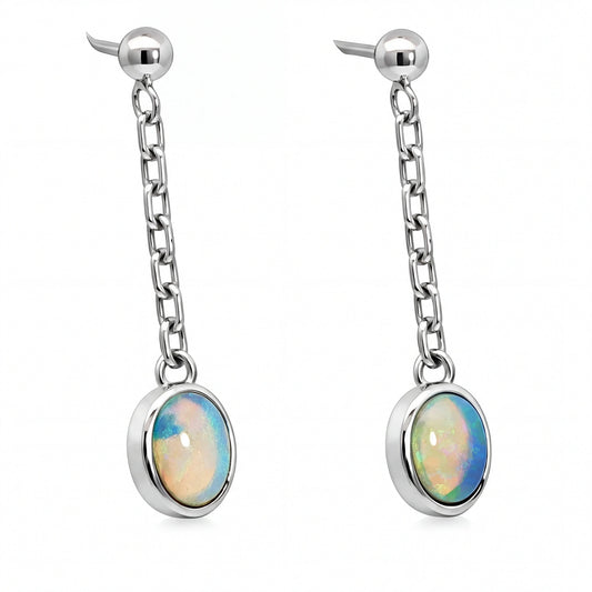 Light Opal Earrings in 925 Sterling Silver - Multicolour - Australian Opal Cutters and Pearl Divers