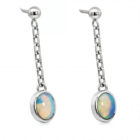 Light Opal Earrings in 925 Sterling Silver - Multicolour - Australian Opal Cutters and Pearl Divers