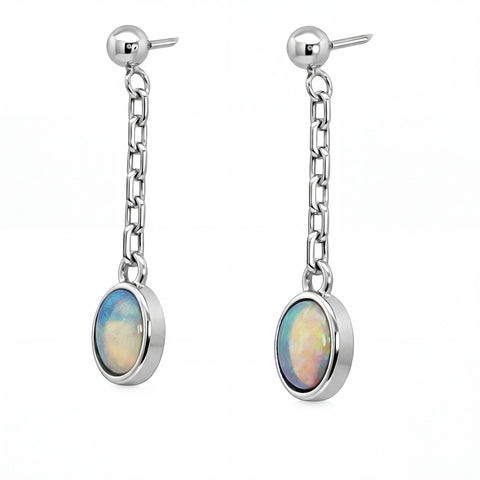 Light Opal Earrings in 925 Sterling Silver - Multicolour - Australian Opal Cutters and Pearl Divers