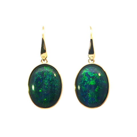 Triplet Opal Earrings in 9K Yellow Gold - Green and Blue