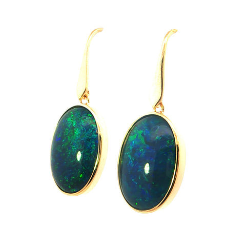 Triplet Opal Earrings in 9K Yellow Gold - Green and Blue