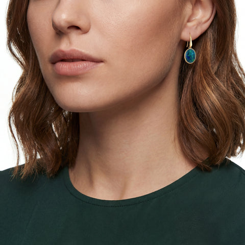 Triplet Opal Earrings in 9K Yellow Gold - Green and Blue