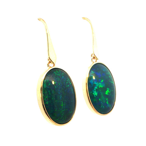Triplet Opal Earrings in 9K Yellow Gold - Green and Blue