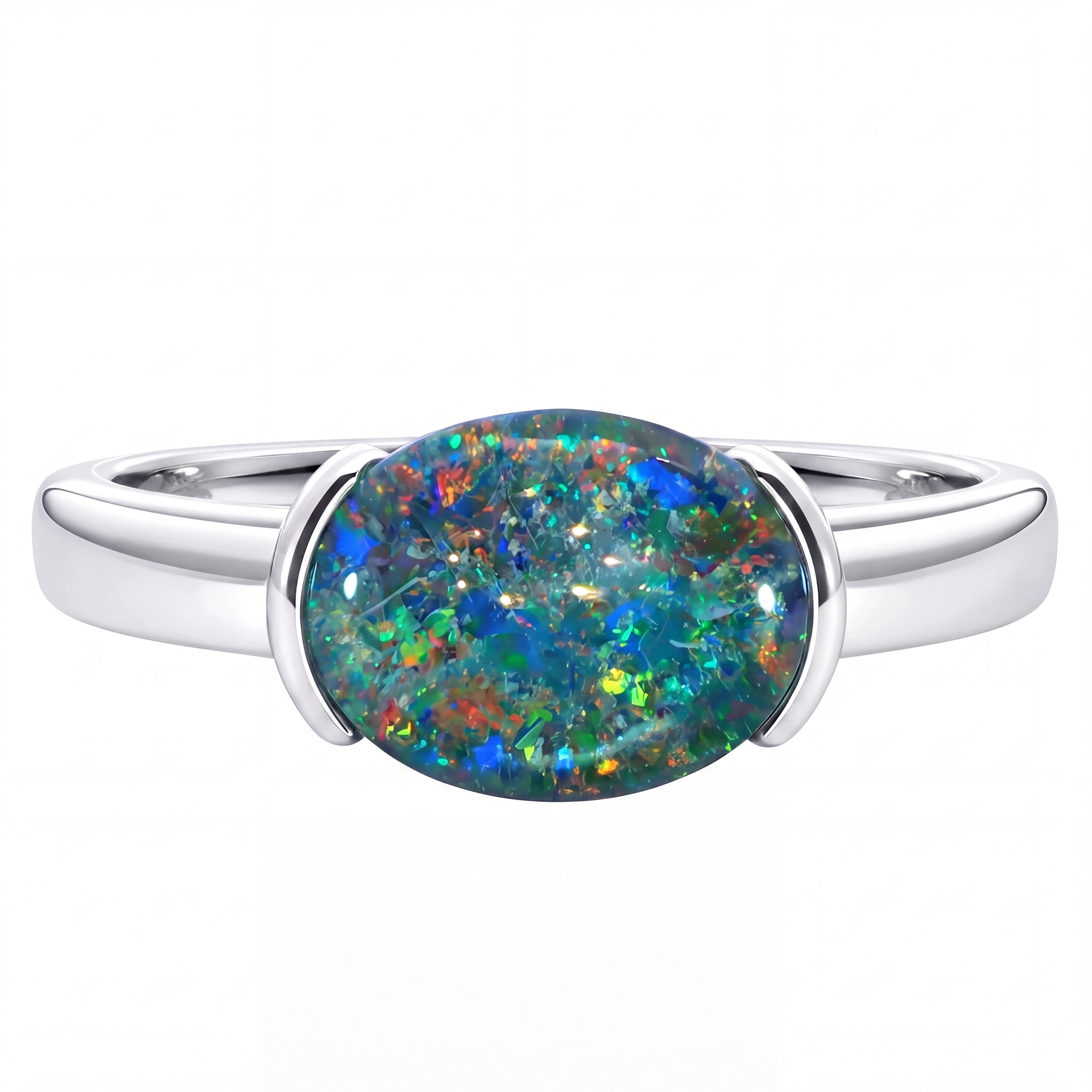 Triplet Opal Ring set in 925 Sterling Silver - Multicolour - Australian Opal Cutters and Pearl Divers
