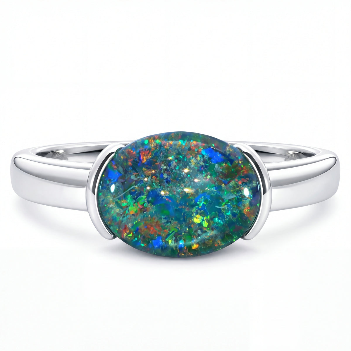 Triplet Opal Ring set in 925 Sterling Silver - Multicolour