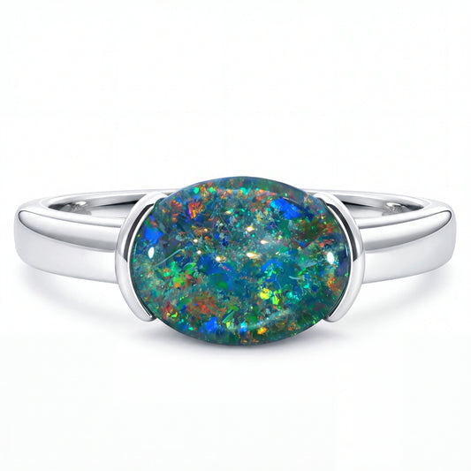 Triplet Opal Ring set in 925 Sterling Silver - Multicolour
