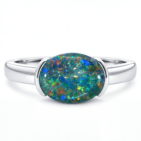 Triplet Opal Ring set in 925 Sterling Silver - Multicolour