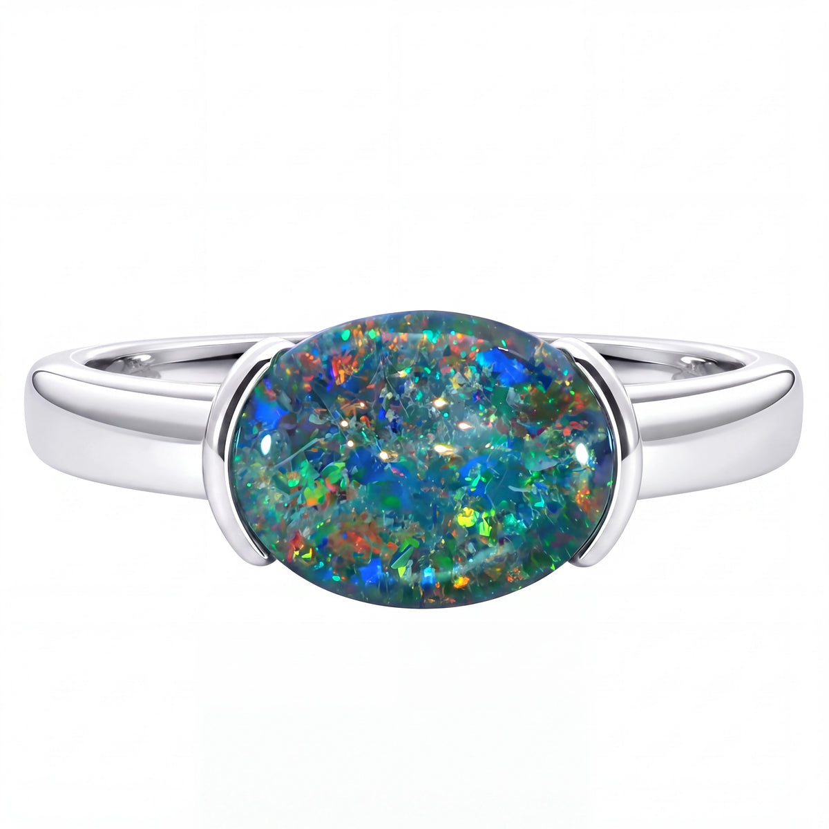 Triplet Opal Ring set in 925 Sterling Silver - Multicolour - Australian Opal Cutters and Pearl Divers