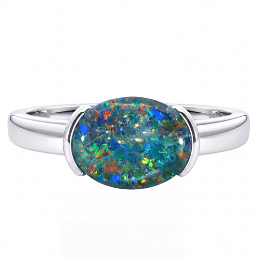 Triplet Opal Ring set in 925 Sterling Silver - Multicolour - Australian Opal Cutters and Pearl Divers