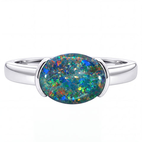 Triplet Opal Ring set in 925 Sterling Silver - Multicolour - Australian Opal Cutters and Pearl Divers
