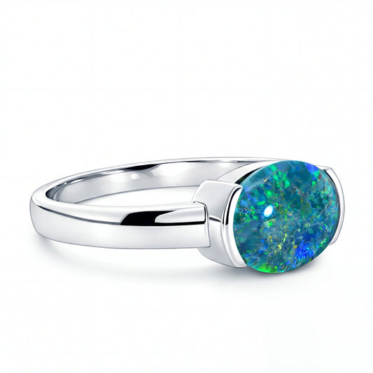 Triplet Opal Ring set in 925 Sterling Silver - Multicolour