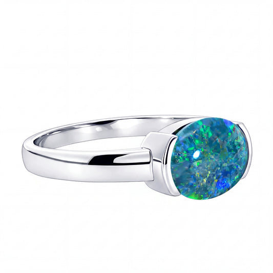 Triplet Opal Ring set in 925 Sterling Silver - Multicolour - Australian Opal Cutters and Pearl Divers