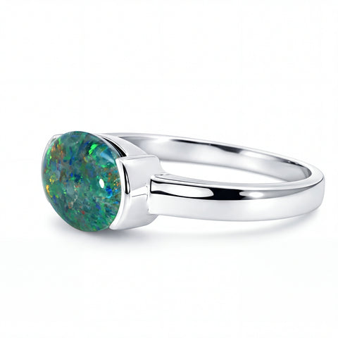 Triplet Opal Ring set in 925 Sterling Silver - Multicolour