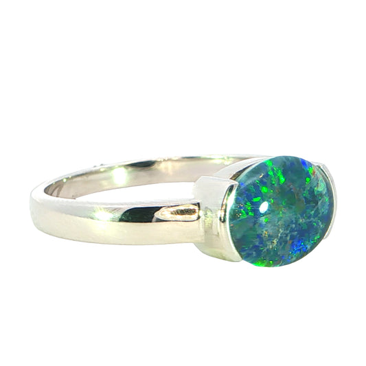 Triplet Opal Ring set in 925 Sterling Silver - Multicolour