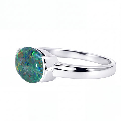 Triplet Opal Ring set in 925 Sterling Silver - Multicolour - Australian Opal Cutters and Pearl Divers