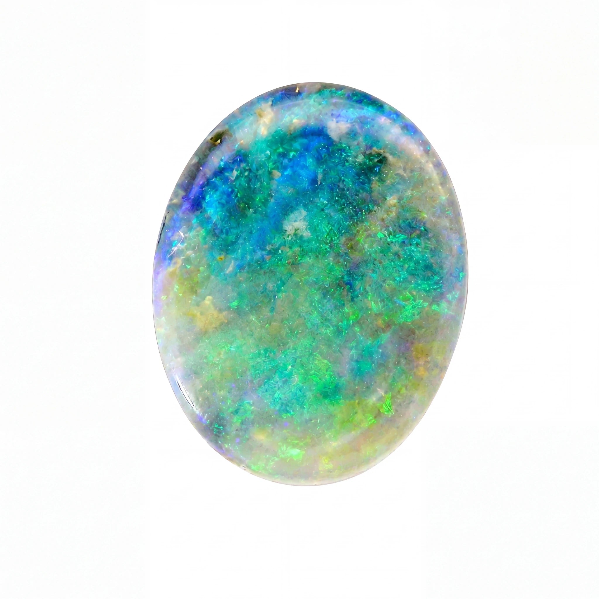 Multicoloured opal stone on a white background