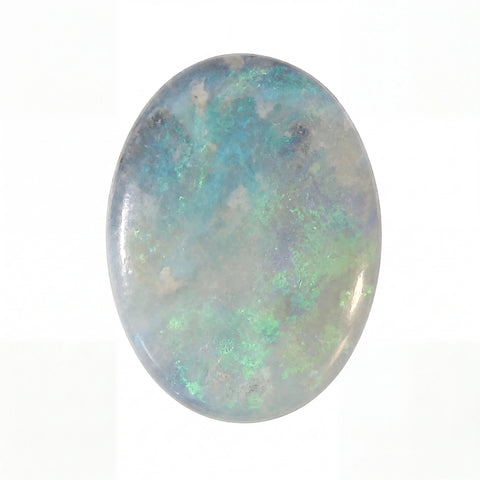 Oval-shaped opal stone on a white background