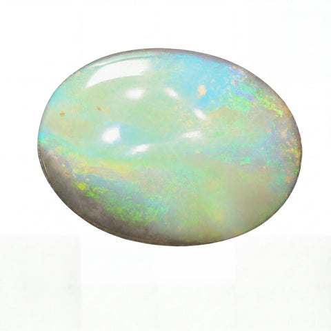 Multicoloured opal stone on a white background