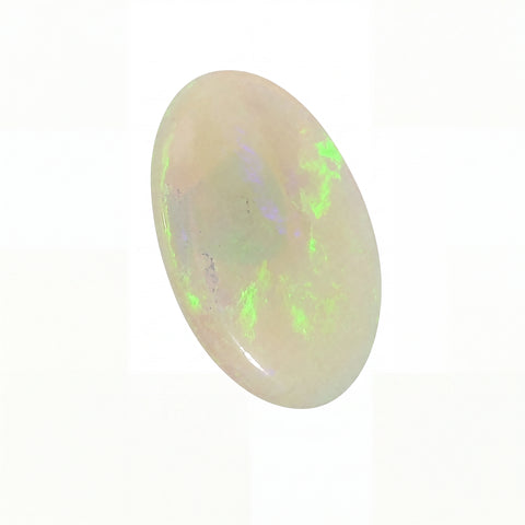 Opal stone with green and white colours on a white background
