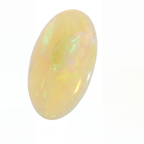 Oval-shaped opal gemstone on a white background