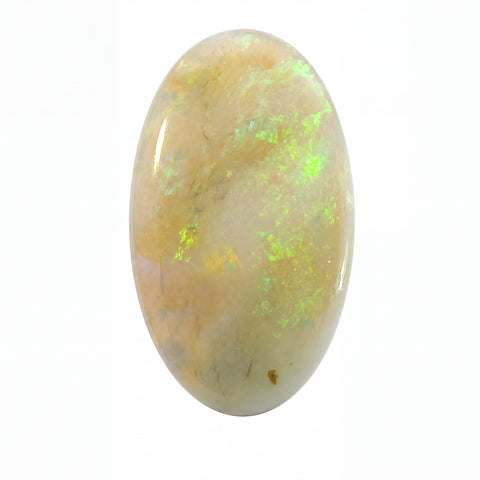 Opal stone with green fluorescence on a white background