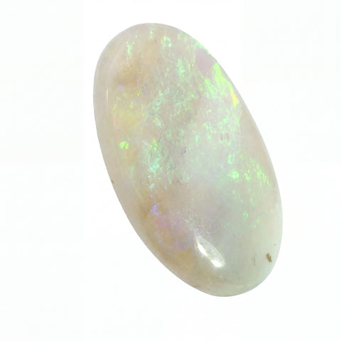 Opal stone with multicolour play of light on a white background