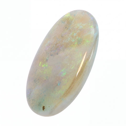 Opal stone with multicoloured play of light on a white background