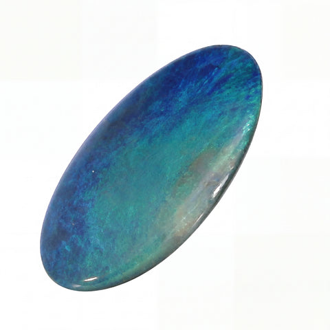 Oval-shaped blue gemstone on a white background