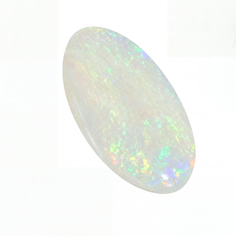 Opal stone with multicoloured play of light on a white background