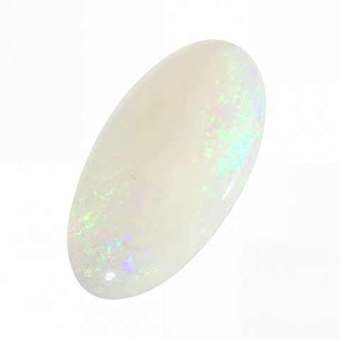 Opal stone with multicoloured flash on a white background